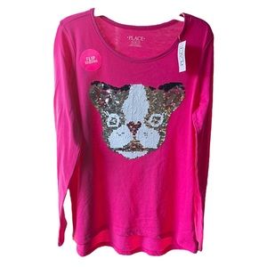 Girl's The Children's Place Size Large Pink Flip Sequin French Bulldog